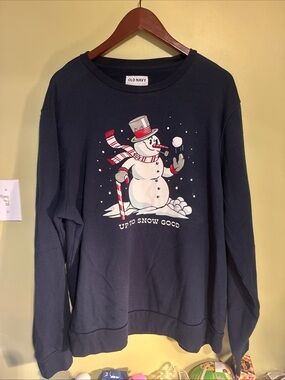 Old Navy Navy Snowman Crewneck Sweater with Red & White Accents